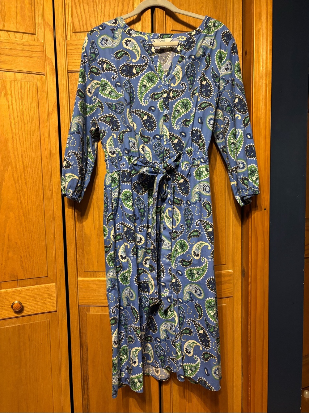 croft & barrow Blue Paisley Tie-Waist Midi Dress with Green Accent